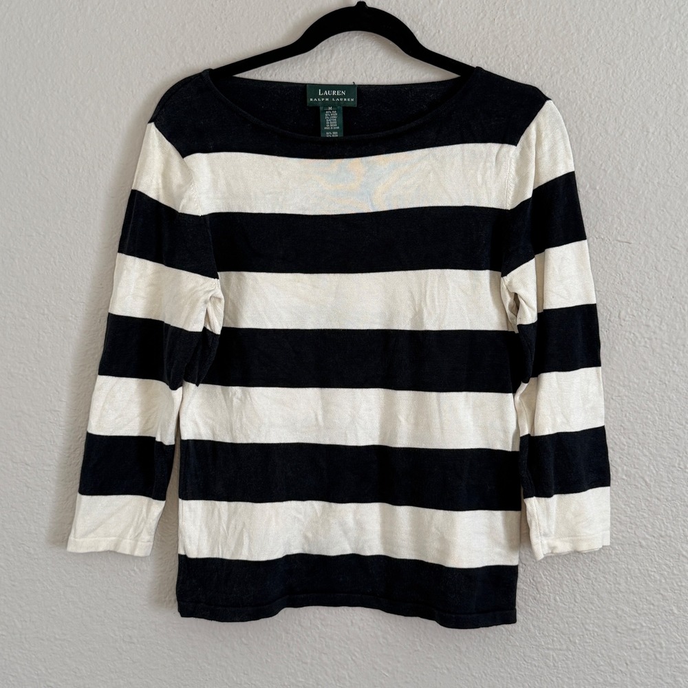Lauren Ralph Lauren Silk Blend Nautical Women M Striped Top Parisian Coastal